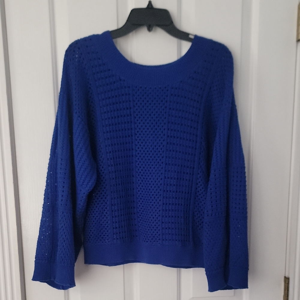 Anthropologie Moth Open Knit Sweater Pullover Top Small S Blue